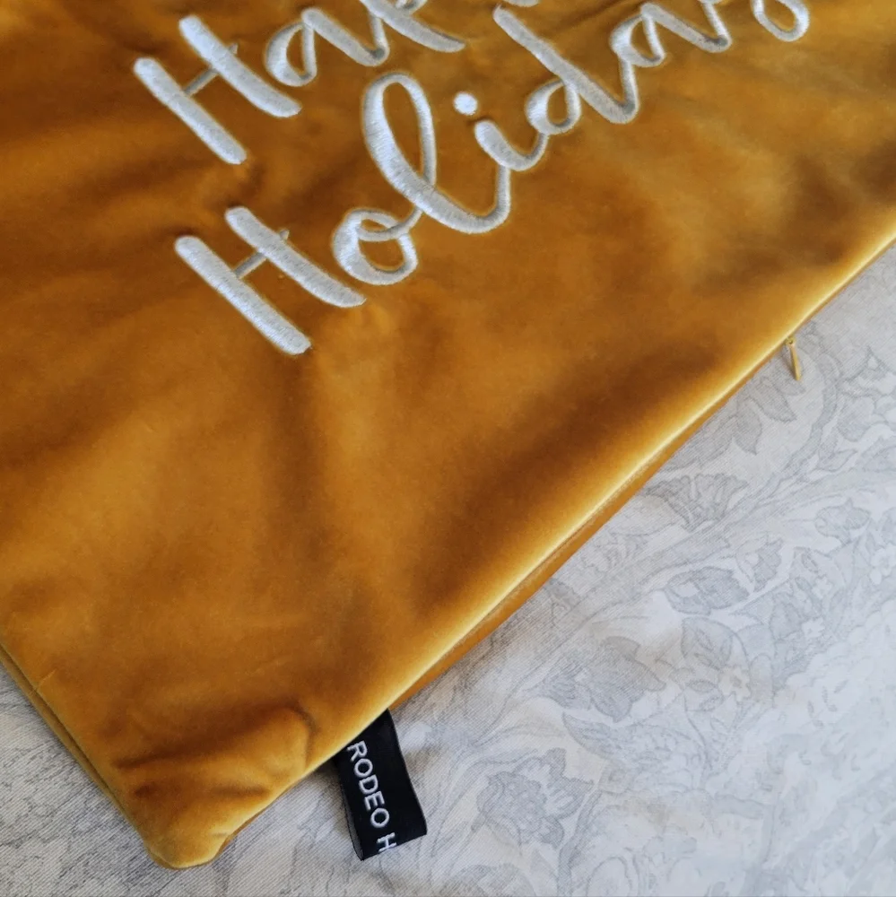 4/$15 SALE Gold Mustard Happy Holidays Pillow From Rodeo Home